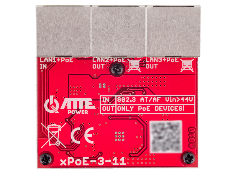 Switch PoE 3-portowy ATTE xPoE-3-11, montaż w puszce pod kamerą